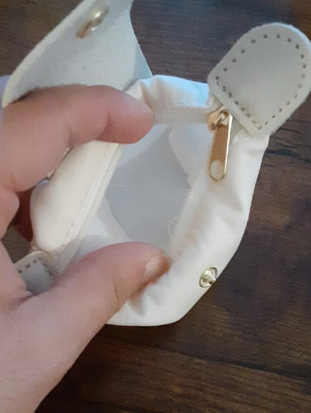 Cream and Beige Mini Pouch Keychain Bag
